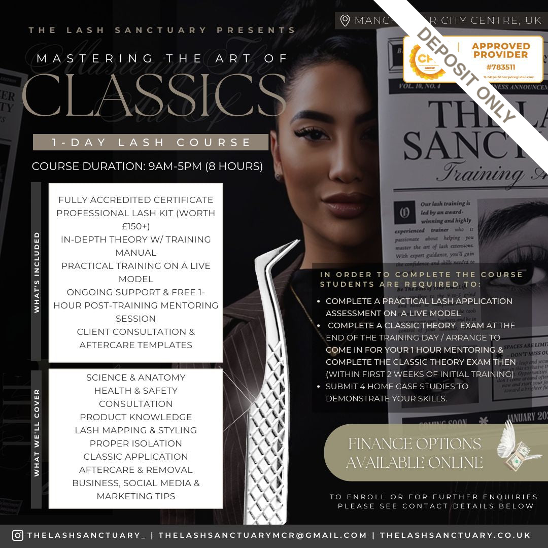 Beginner lash training - Mastering the art of classics (Deposit Only)
