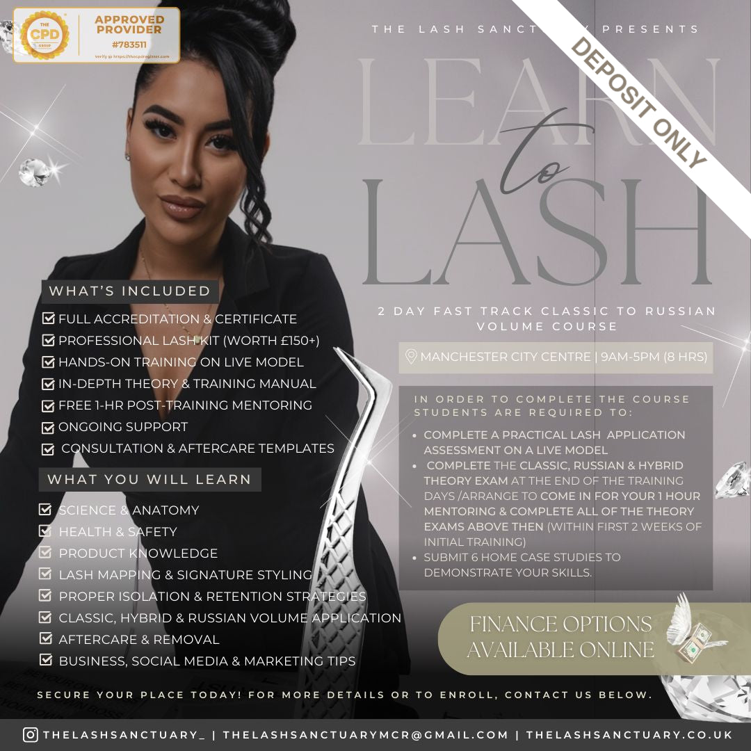 Beginner friendly lash training course - 2 day fast track: classic to russian volume (Deposit Only)